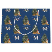 Aangepaste Merry Christmas Monogram Tiger & Tree B Groot Cadeauzakje (Voorkant)