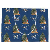 Aangepaste Merry Christmas Monogram Tiger & Tree B Groot Cadeauzakje (Achterkant)