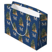 Aangepaste Merry Christmas Monogram Tiger & Tree B Groot Cadeauzakje (Achterkant Gekanteld)
