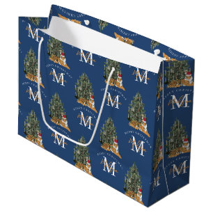 Aangepaste Merry Christmas Monogram Tiger & Tree B Groot Cadeauzakje
