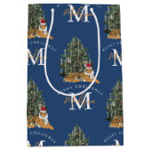 Aangepaste Merry Christmas Monogram Tiger & Tree B Medium Cadeauzakje (Voorkant)