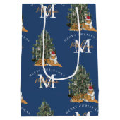 Aangepaste Merry Christmas Monogram Tiger & Tree B Medium Cadeauzakje (Achterkant)