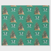 Aangepaste Merry Christmas Monogram Tiger & Tree G Cadeaupapier (Vlak)