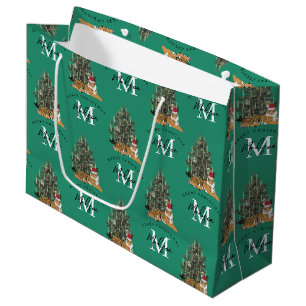 Aangepaste Merry Christmas Monogram Tiger & Tree G Groot Cadeauzakje