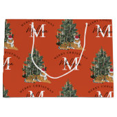 Aangepaste Merry Christmas Monogram Tiger & Tree R Groot Cadeauzakje (Voorkant)