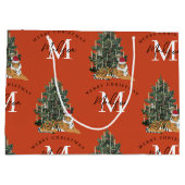 Aangepaste Merry Christmas Monogram Tiger & Tree R Groot Cadeauzakje (Achterkant)