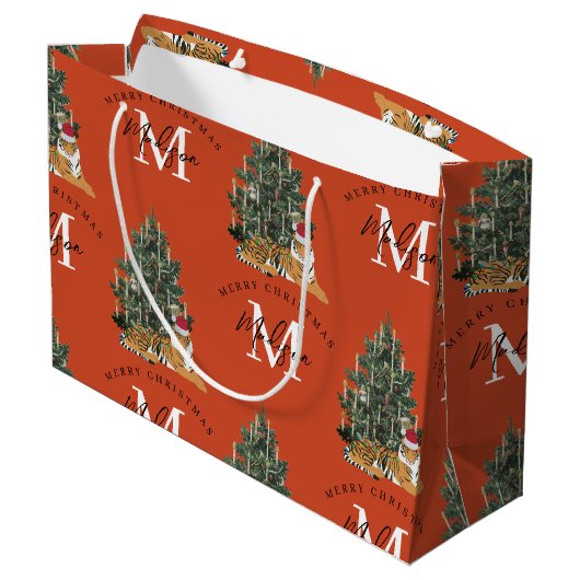 Aangepaste Merry Christmas Monogram Tiger & Tree R Groot Cadeauzakje