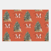 Aangepaste Merry Christmas Monogram Tiger & Tree R Inpakpapier Vel (Voorkant)