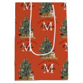 Aangepaste Merry Christmas Monogram Tiger & Tree R Medium Cadeauzakje (Achterkant)