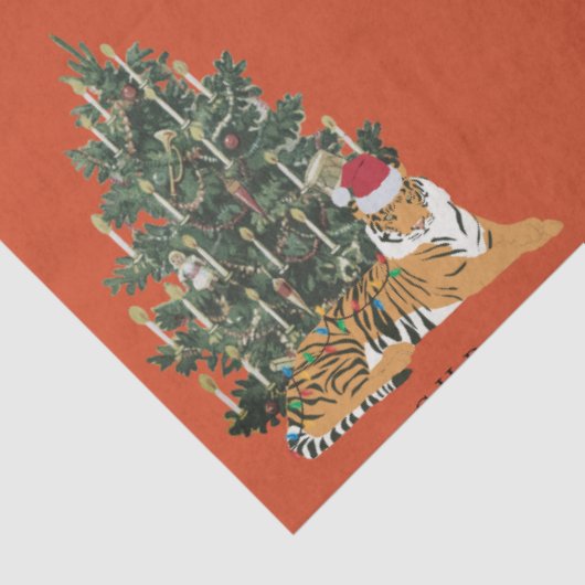 Aangepaste Merry Christmas Monogram Tiger & Tree R Tissuepapier (Detail)