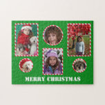 Aangepaste Merry Christmas Photo Jigsaw Collage Pu Legpuzzel<br><div class="desc">Een aangepaste foto puzzel puzzel is het perfecte cadeau voor de puzzel liefhebber met Kerstmis. Deze aangepaste foto legpuzzel beschikt over uw favoriete zes foto's omringd door snoepriet lijsten. Bovendien verschijnen de woorden "MERRY CHRISTMAS" onder de foto's die zorgen voor een unieke aangepaste kerst Photo Jigsaw Puzzle. Dit is het...</div>