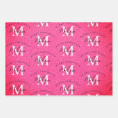 Aangepaste Merry Christmas Pink Glitter Monogram Inpakpapier Vel (Voorkant 3)