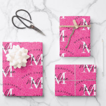 Aangepaste Merry Christmas Pink Glitter Monogram