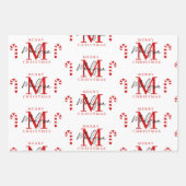 Aangepaste Merry Christmas Red Candy Cane Monogram Inpakpapier Vel (Voorkant)