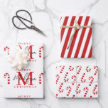 Aangepaste Merry Christmas Red Candy Cane Monogram Inpakpapier Vel<br><div class="desc">Een gepersonaliseerd "Merry Christmas" snoepriet monogram ontwerp met een Xmas rode achtergrond kleur. Een ideaal feestelijk ontwerp op maat voor het vakantieseizoen. Pas het monogram aan en maak het uw eigen!</div>