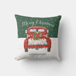 Aangepaste Merry Christmas Rode Truck Groen Kussen