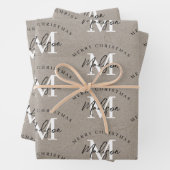 Aangepaste Merry Christmas  Rustic Monogram Inpakpapier Vel (In situ)