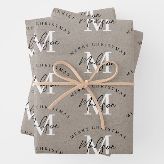Aangepaste Merry Christmas  Rustic Monogram Inpakpapier Vel (In situ)