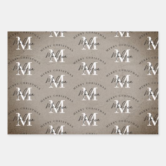 Aangepaste Merry Christmas  Rustic Monogram Inpakpapier Vel (Voorkant)