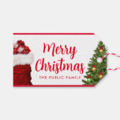 Aangepaste Merry Christmas Script tekst Pine Tree Cadeaulabel (Voorkant (Horizontaal))