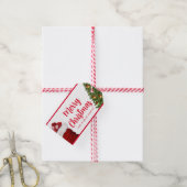 Aangepaste Merry Christmas Script tekst Pine Tree Cadeaulabel (Met Touw)