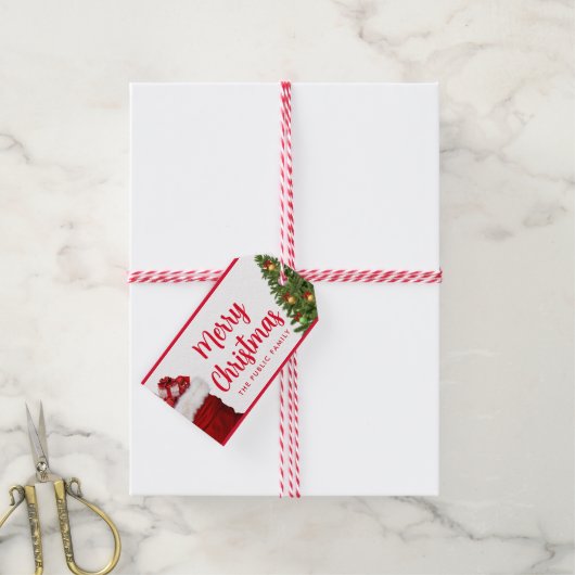 Aangepaste Merry Christmas Script tekst Pine Tree  Cadeaulabel (Met Touw)