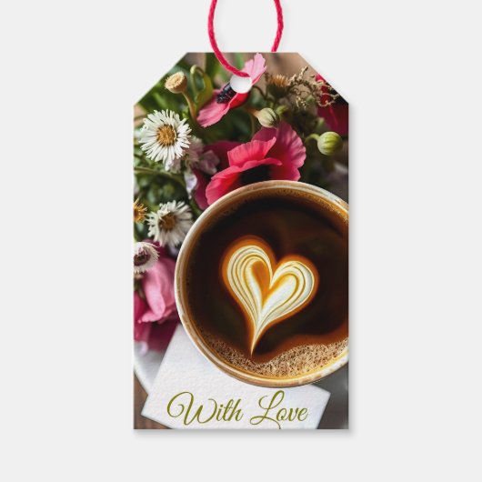 Aangepaste "Met Liefde" Kopje koffie & rode klapr Cadeaulabel (Voorkant)