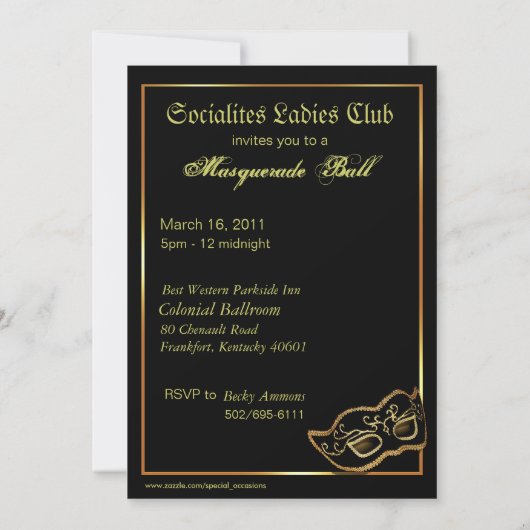 Aangepaste metalen gouden maskerade - Uitnodiging (Achterkant)
