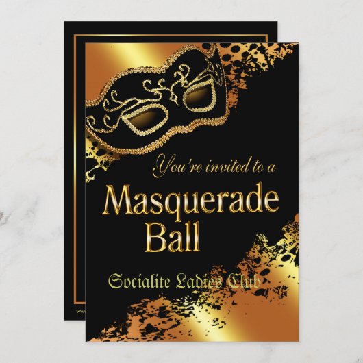 Aangepaste metalen gouden maskerade - Uitnodiging (Voorkant / Achterkant)