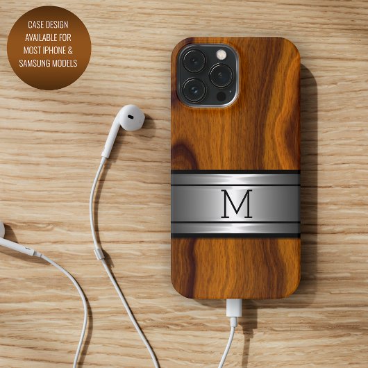 Aangepaste metalen moderne trendy houtnerfpatroon iPhone hoesje
