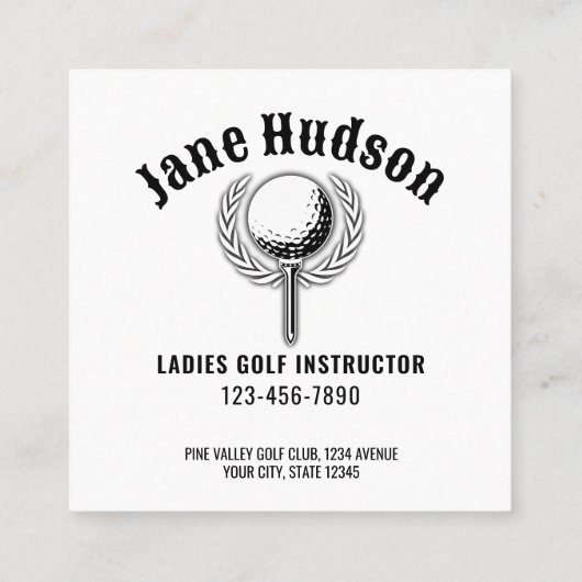Aangepaste Metallic Groene Golf Monogram Ontwerp Vierkante Visitekaartje (Achterkant)
