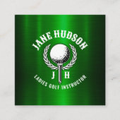 Aangepaste Metallic Groene Golf Monogram Ontwerp Vierkante Visitekaartje (Voorkant)