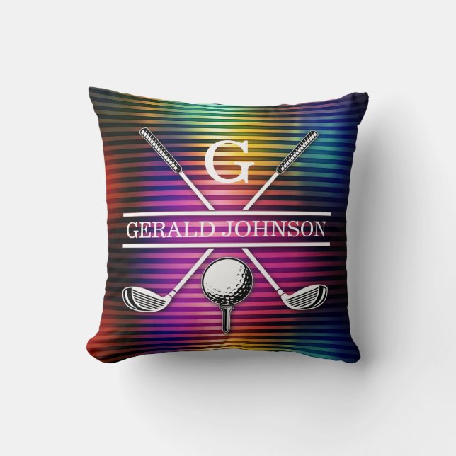 Aangepaste Metallic Kleurrijke Golf Monogram Desig Kussen (Voorkant)