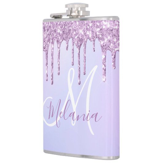 Aangepaste Metallic Paarse Drip Lavender Pour Heupfles (Links)