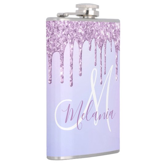 Aangepaste Metallic Paarse Drip Lavender Pour Heupfles (Rechts)