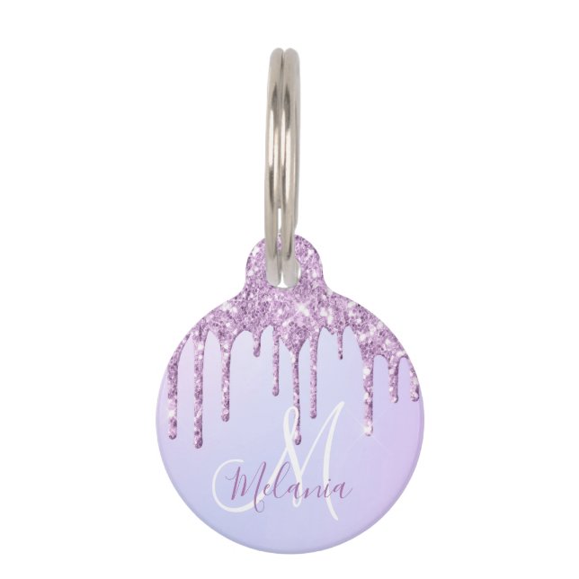 Aangepaste Metallic Paarse Drip Lavender Pour Huisdierpenning (Voorkant)