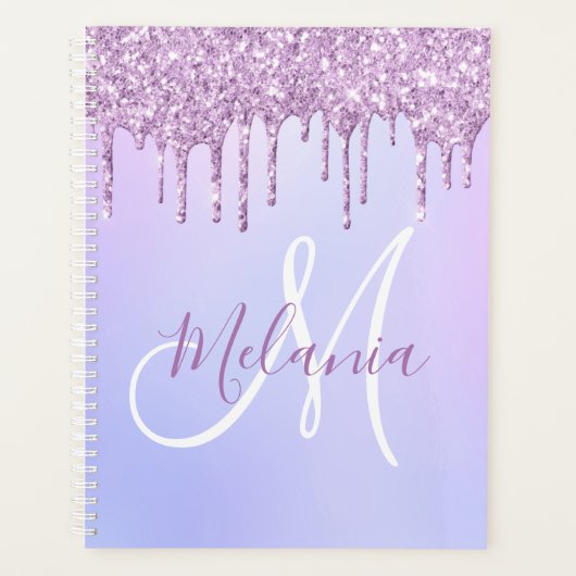 Aangepaste Metallic Paarse Drip Lavender Pour Planner (Voorkant)
