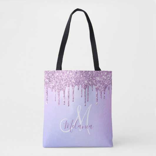 Aangepaste Metallic Paarse Drip Lavender Pour Tote Bag (Voorkant)