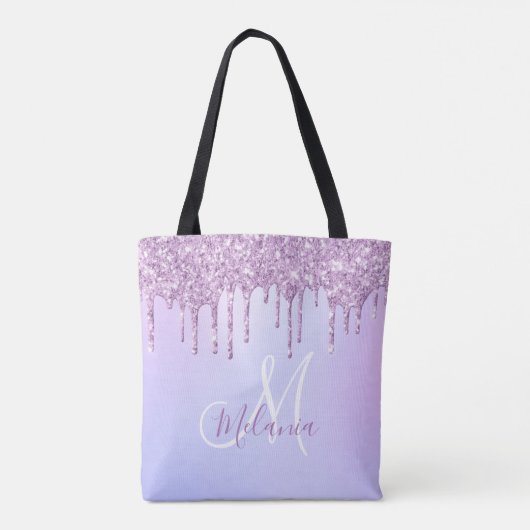 Aangepaste Metallic Paarse Drip Lavender Pour Tote Bag (Achterkant)
