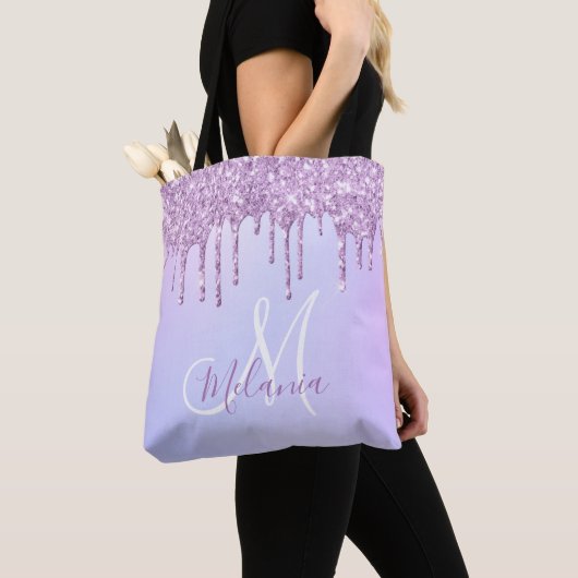 Aangepaste Metallic Paarse Drip Lavender Pour Tote Bag (Dichtbij)