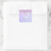 Aangepaste Metallic Paarse Drip Lavender Pour Vierkante Sticker (Tas)