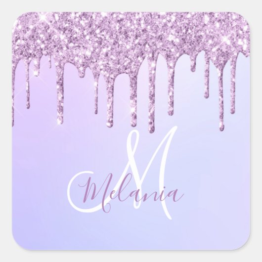 Aangepaste Metallic Paarse Drip Lavender Pour Vierkante Sticker (Voorkant)