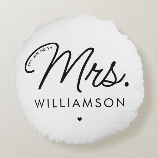 Aangepaste mevrouw Est. Moderne elegante script pa Rond Kussen (Achterkant)