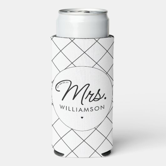 Aangepaste mevrouw Est. Moderne Elegante Script Pa Seltzer Blikjeskoeler (Seltzer Achterkant)