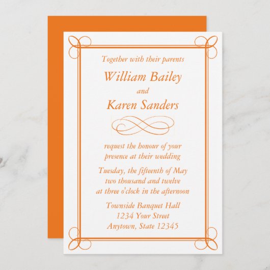 Aangepaste middelgrote Oranje uitnodiging - Scroll (Voorkant / Achterkant)