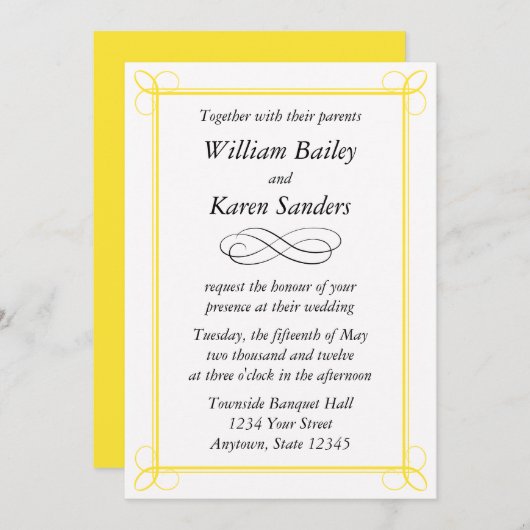 Aangepaste middelgrote uitnodiging - Scroll Design (Voorkant / Achterkant)