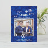 Aangepaste middernacht Blue Real Estate Fotokerstm Feestdagenkaart (Staand voorkant)