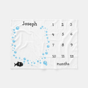 Aangepaste mijlpaal Baby maanden visbellen Fleece Deken