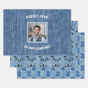 Aangepaste mijlpaal Gouden Verjaardag Denim Inpakpapier Vel