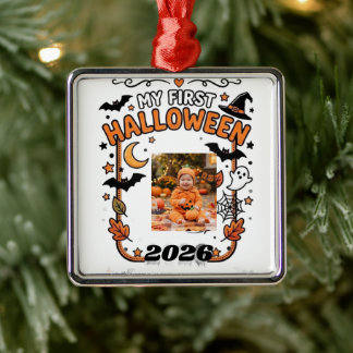 Aangepaste Mijn Eerste Halloween 2026 Baby Foto Na Metalen Ornament